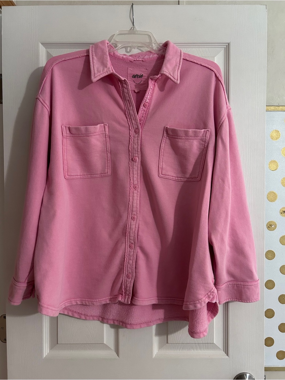aerie Pink Button-Front Relaxed Shirt Jacket